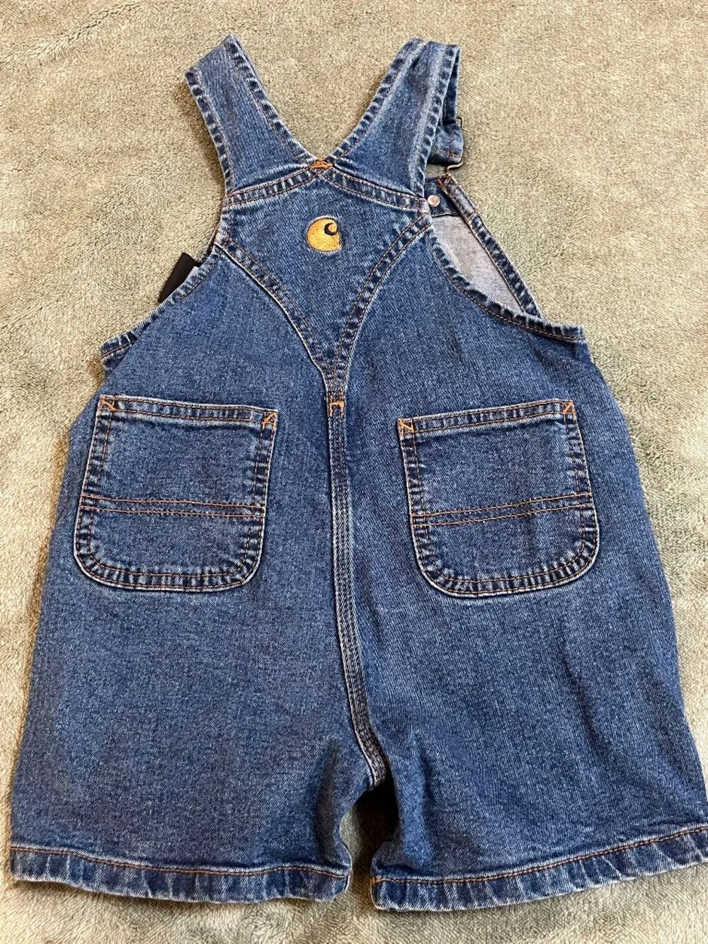 Carhartt Toddler 2T Denim Shortalls Short Overalls Blue Adjustable Straps
